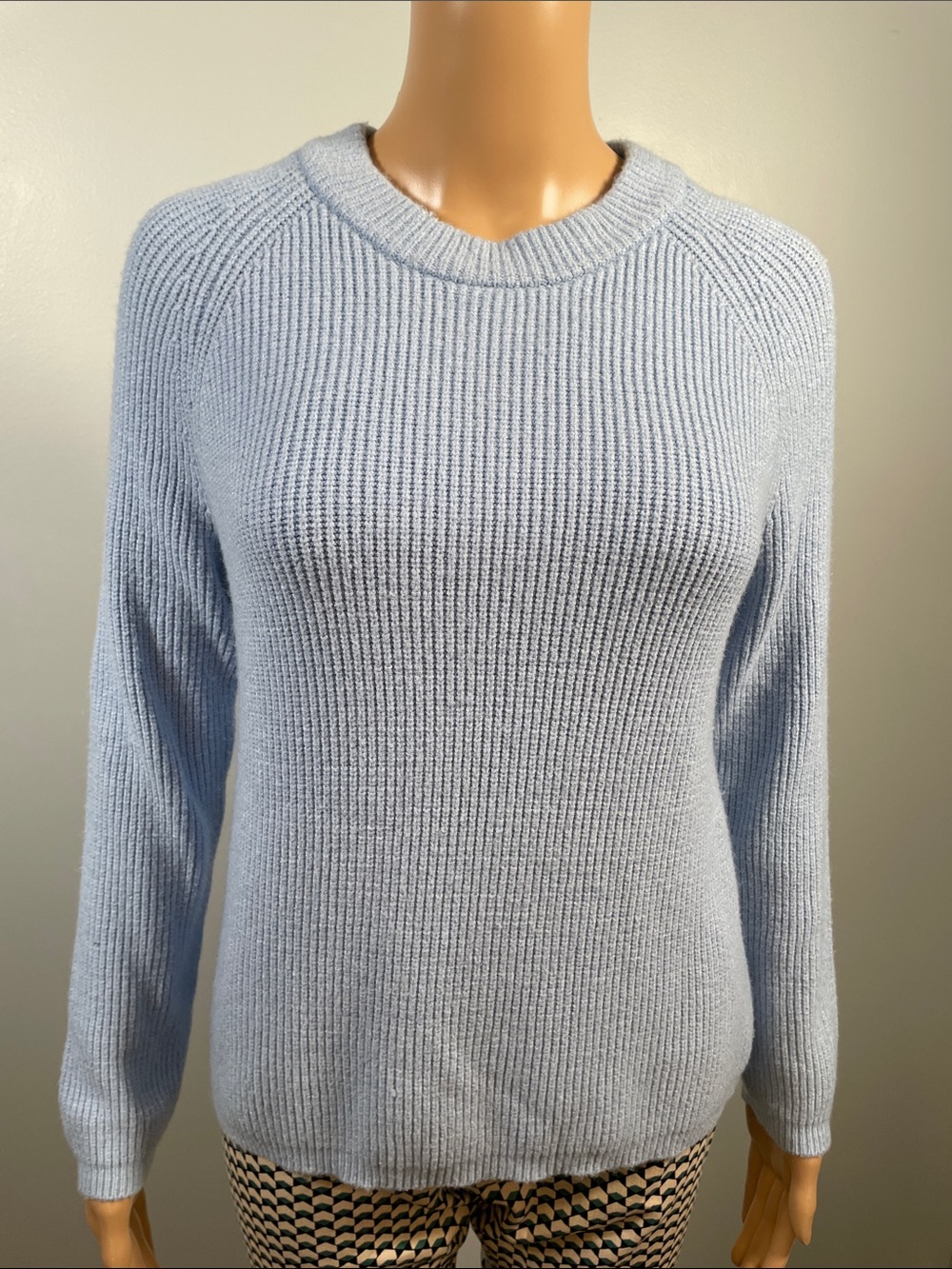 Tahari Light Blue Ribbed Crewneck Sweater